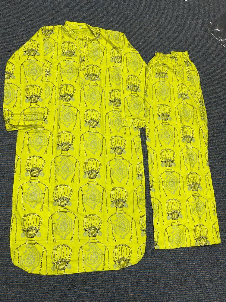 Stylish Women's Stitched Printed Linen Shirt and Trouser Set in Vibrant Yellow