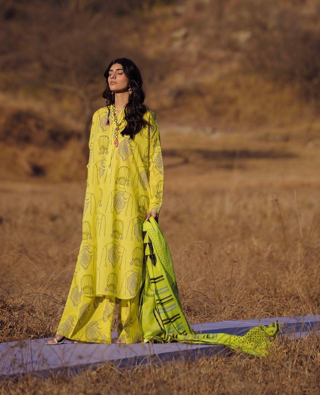 Stylish Women's Stitched Printed Linen Shirt and Trouser Set in Vibrant Yellow